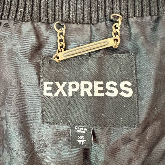 Express Faux Leather Jacket Moto Style Ribbed Collar Size XS Dark Brown - Picture 11 of 13